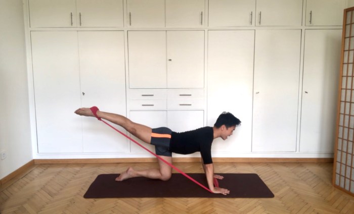 Kickbacks in Arabesque mit Theraband